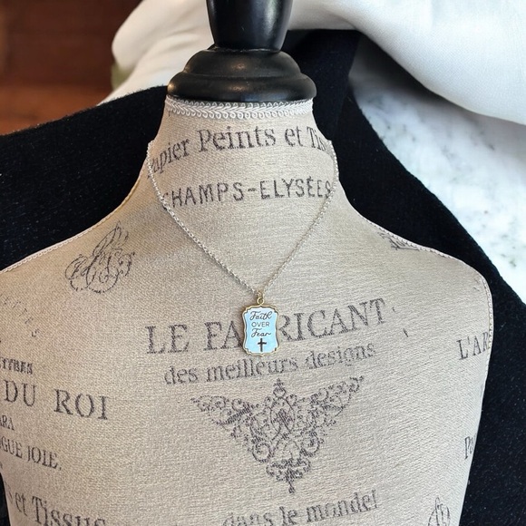Silver and Gold Toned Pendant Necklace with Cross Detail “Faith Over Fear” - Picture 14 of 17